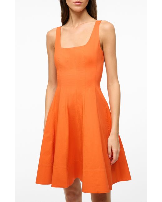 Staud Orange Wells Stretch Cotton Fit & Flare Dress