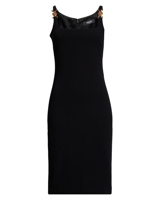 Versace Black Medusa Strap Detail Square Neck Sheath Dress