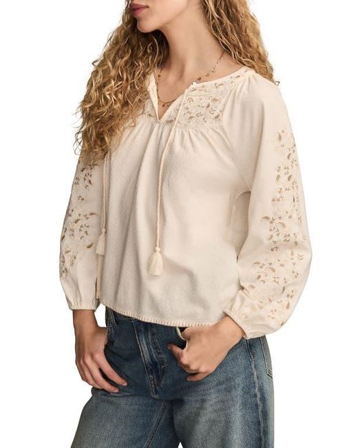Lucky Brand Blue Embroidered Peasant Top