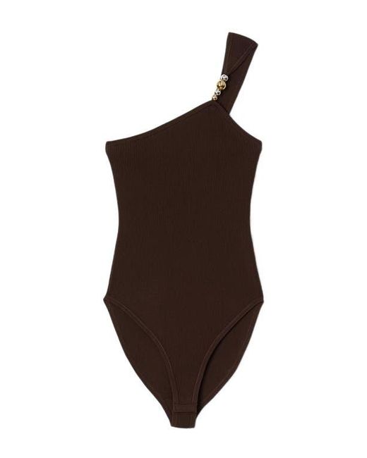 Sandro Brown Asymmetric Leotard With Bead Detail
