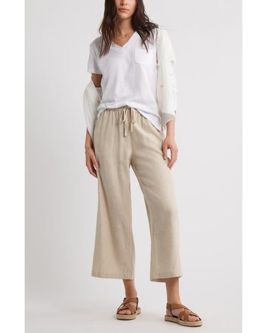 Caslon Natural Drawstring Wide Leg Linen Blend Pants