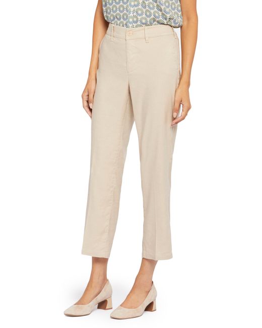 NYDJ Ankle Straight Leg Linen Blend Pants in Natural | Lyst