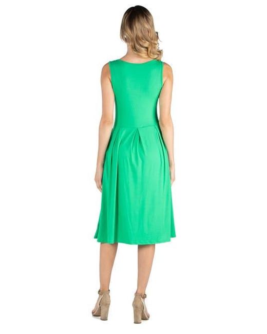 24seven Comfort Apparel Green Maternity Fit And Flare Sleeveless Midi Dress With Pockets