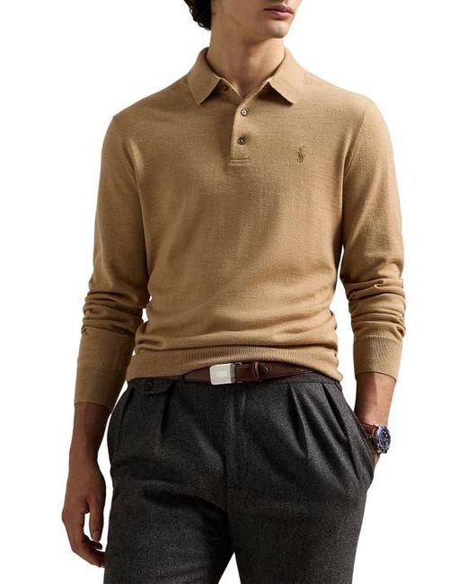 Polo Ralph Lauren Black Long Sleeve Wool Polo Sweater for men