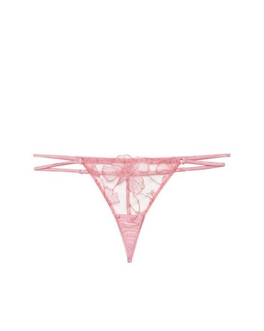 Fleur du Mal Pink Harper Embroidered G-String