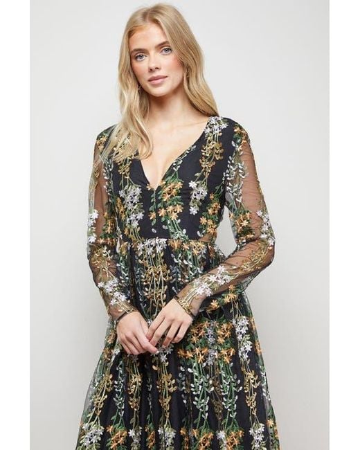 Oasis Multicolor Open Back Long Sleeve Midi Dress