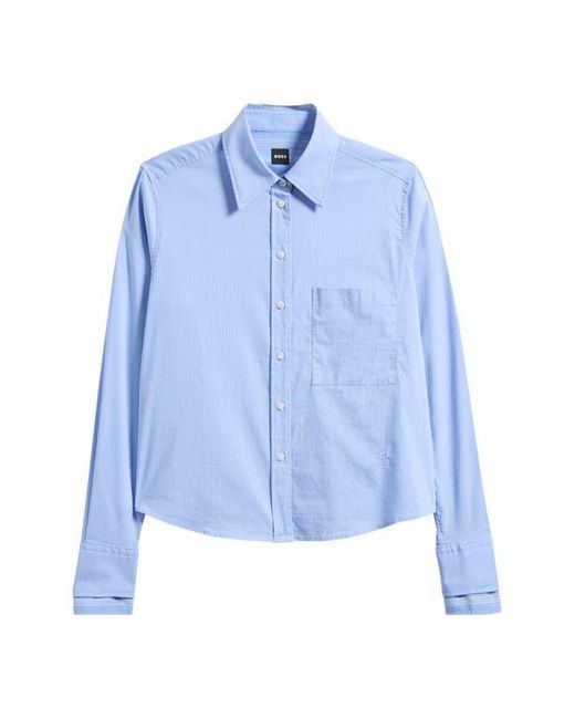 Boss Blue Brielle Stripe Cotton Blend Crop Button-Up Shirt