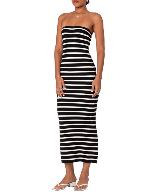 Edikted Black Stripe Strapless Maxi Dress