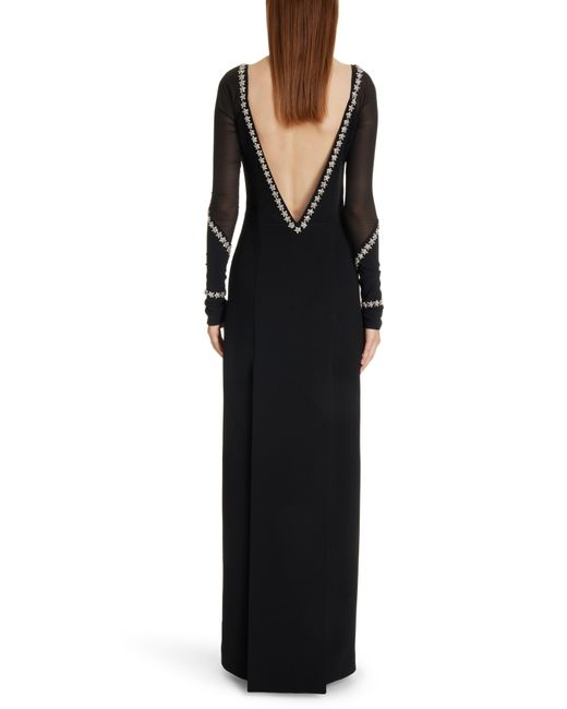 Givenchy Black Crystal Embellished Long Sleeve Crepe Gown