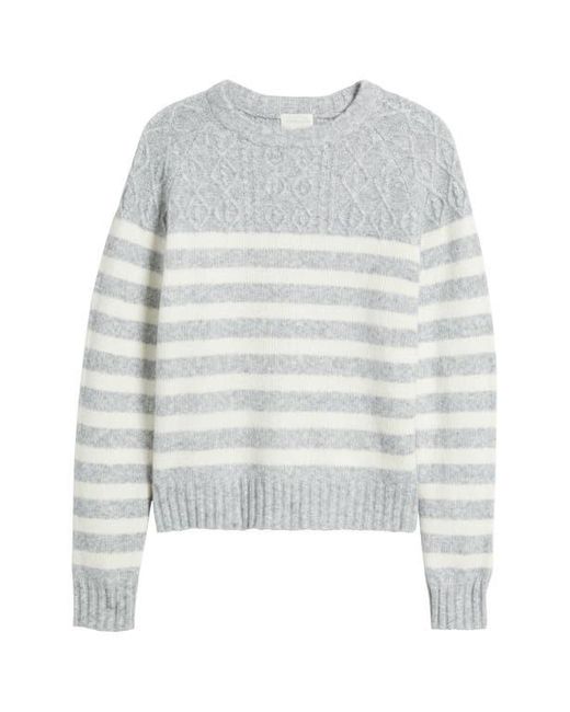 Caslon White Stripe Crewneck Sweater
