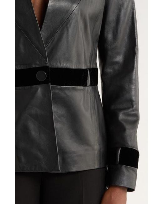 Emporio Armani Black Velvet Trim Leather Blazer