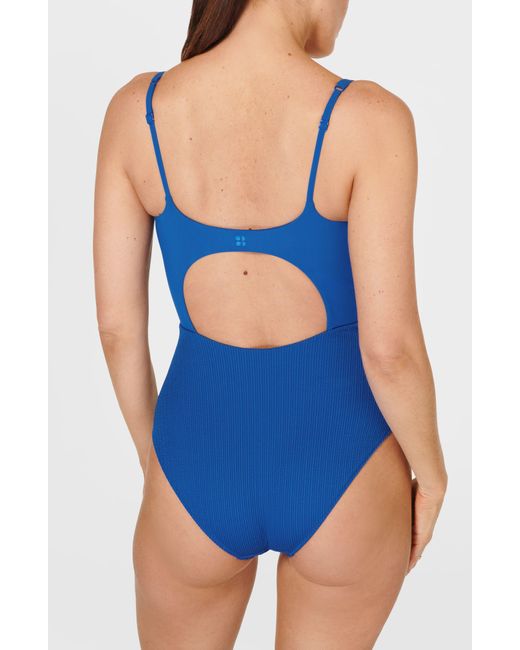 Sweaty Betty Blue Capri Crinkle One-piece Swimsuit