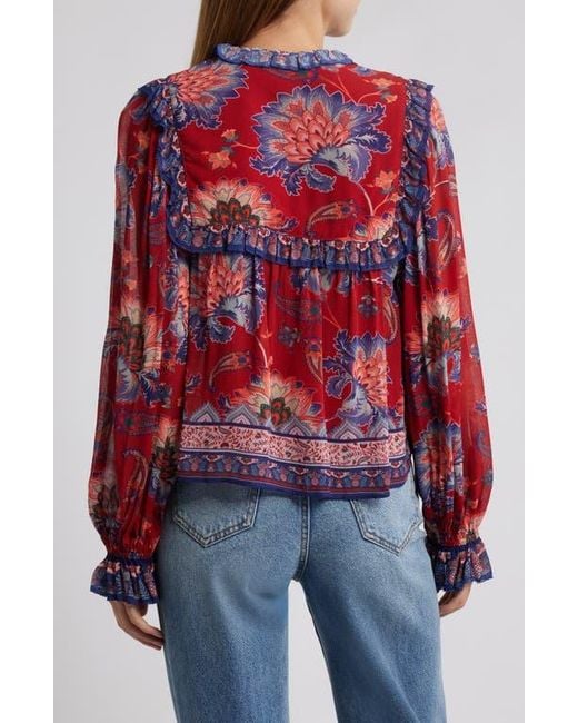 Farm Rio Red Luang Long Sleeve Popover Top
