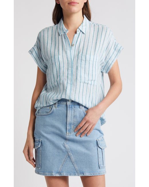 Rails Blue Cito Stripe Short Sleeve Linen Blend Button-up Shirt
