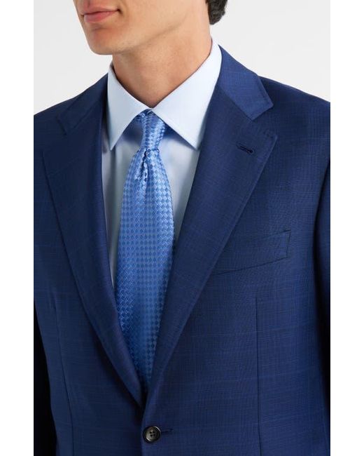 Canali Blue Kei Trim Fit Shadow Plaid Wool Suit for men