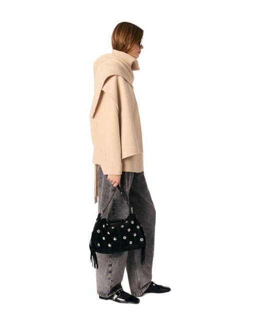 Maje Natural Double-Faced Coat With Scarf