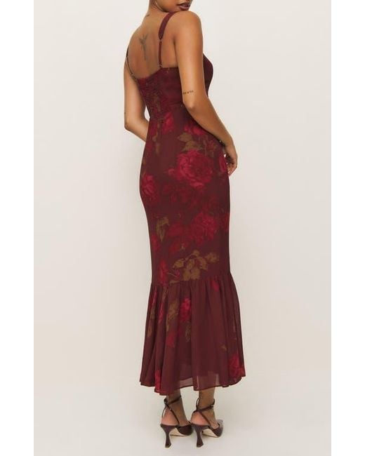 Reformation Irisa Floral Trumpet Dress in Red | Lyst
