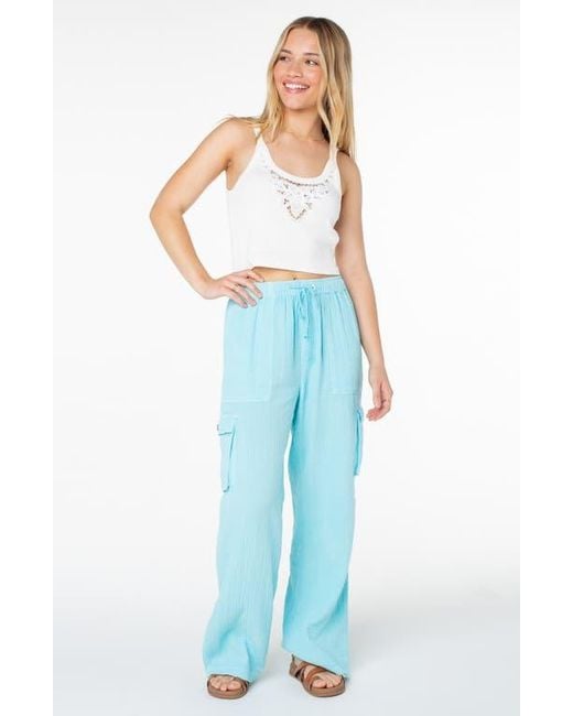 Roxy Blue Precious Cargo Beach Cotton Gauze Pants