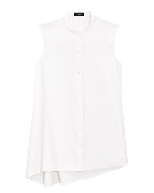Theory White Asymmetric Drape Sleeveless Top