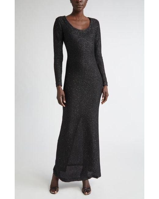 St. John Black Nicoline Long Sleeve Sequin Stretch Knit Gown