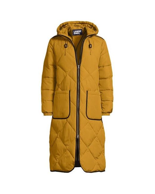 Lands' End Yellow Featherfree Insulated Diamond Quilted Maxi Coat