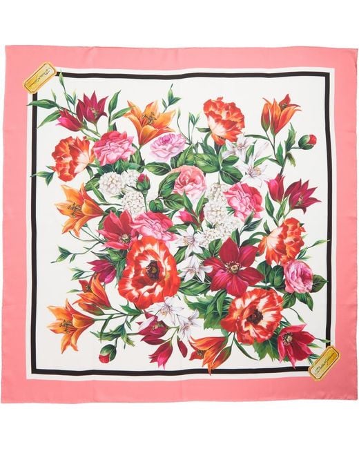 Dolce & Gabbana White Rafia Floral Print Silk Scarf