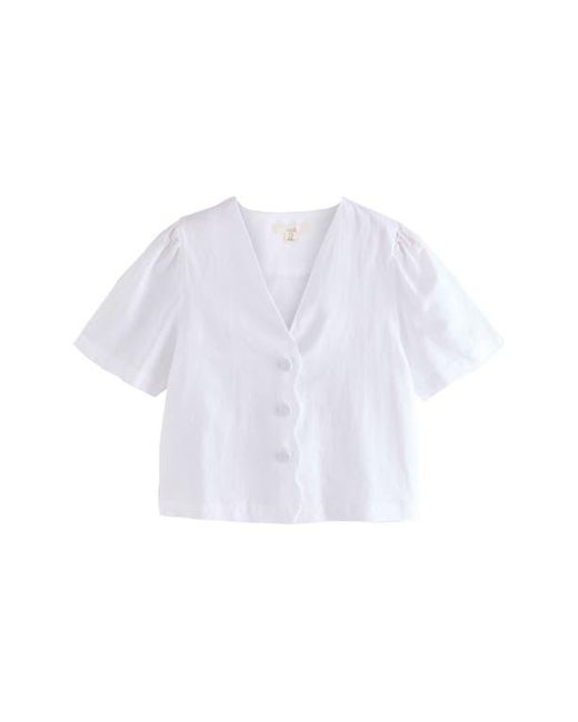 Next White Linen Blend Top