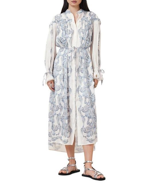AllSaints White Delphine Long Sleeve Linen & Silk Shirtdress