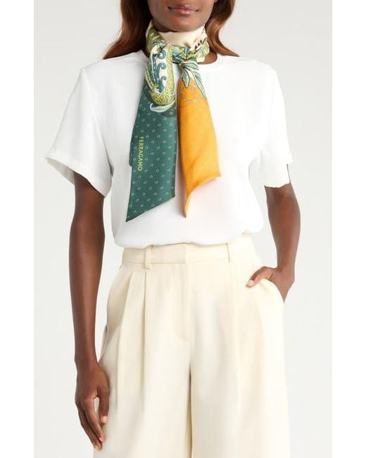 Ferragamo Green Madras 2 Silk Twill Skinny Scarf