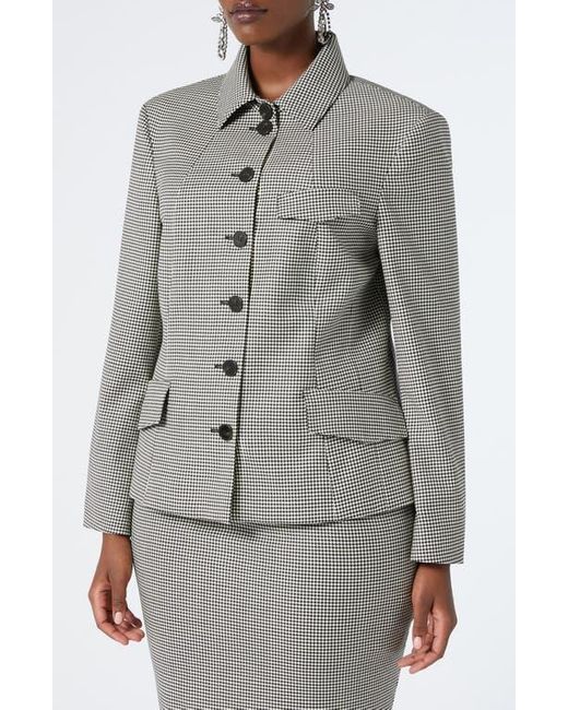 Marina Rinaldi Gray Teglia Houndstooth Virgin Wool Twill Jacket
