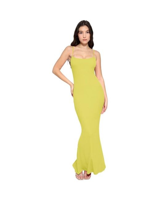 Popilush Women's Yellow Shapewear Modal Slimming Maxi Slip Dress