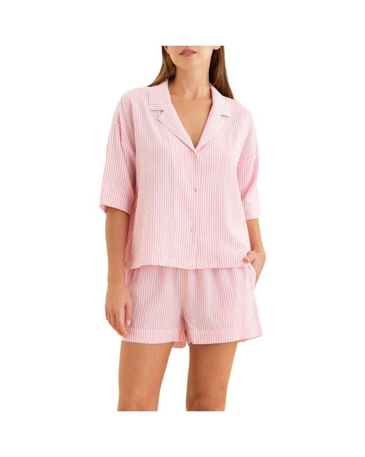 Papinelle Women's Pink Sabine Seersucker Stripe Boxer Short Pajamas
