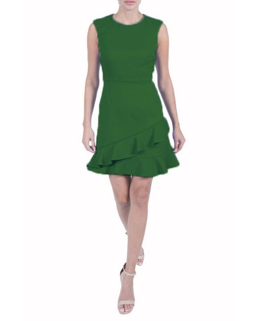 Julia Jordan Green Double Flounce Sleeveless Dress