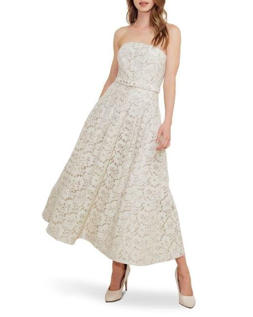 FREEMARKET White Strapless Belted Cotton Blend Lace Cocktail Dress