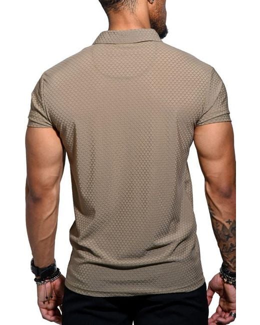 Maceoo Gray Geo Pattern Stretch Nylon Polo for men
