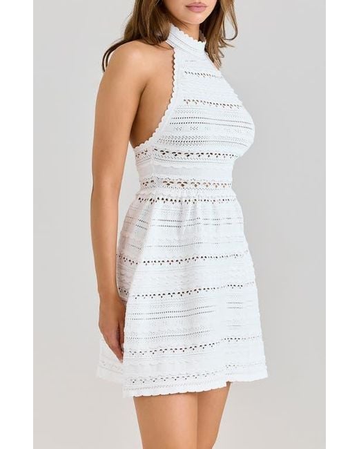 House Of Cb White Serafina Mixed Stitch Cocktail Mini Halter Dress