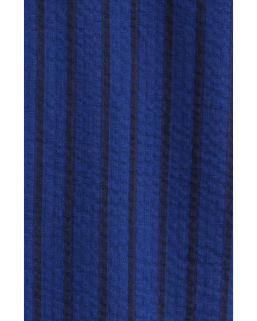 Les Deux Blue Osmund Stripe Cotton Seersucker Camp Shirt for men