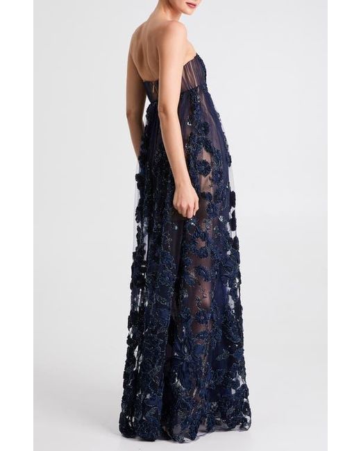 HELSI Beatrice Strapless 3D Embellished Floral Sheer Gown in Blue | Lyst