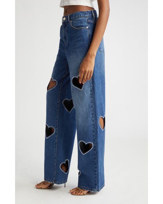 Alice + Olivia Blue Alice + Olivia Karrie Crystal Heart Cutouts Nonstretch Jeans