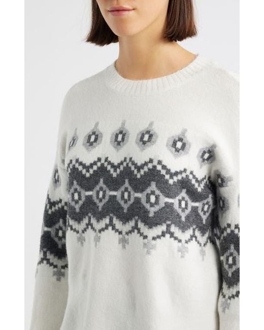 Vince Camuto White Fair Isle Crewneck Sweater