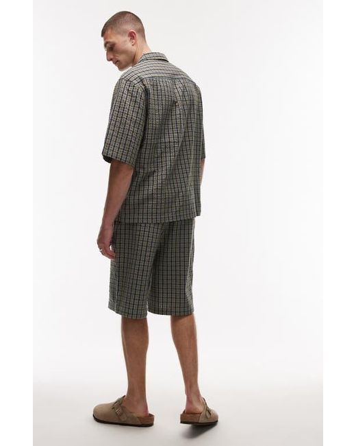 Topman Gray Check Cotton Seersucker Shorts for men