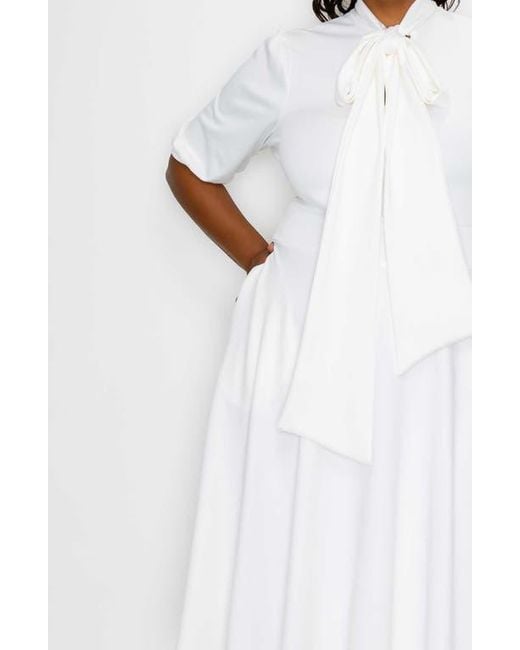 L I V D White Carina Donna Fit & Flare Midi Dress