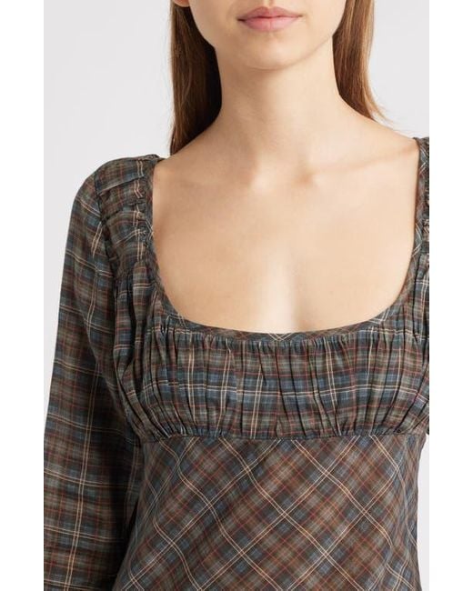 Damson Madder Marissa Sheer Plaid Maxi Dress in Brown | Lyst