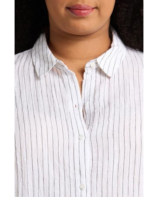 Eileen Fisher White Stripe Organic Linen Button-Up Shirt
