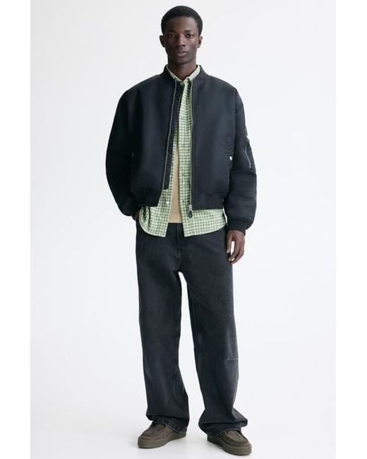 H&M Black Padded Nylon Bomber Jacket for men
