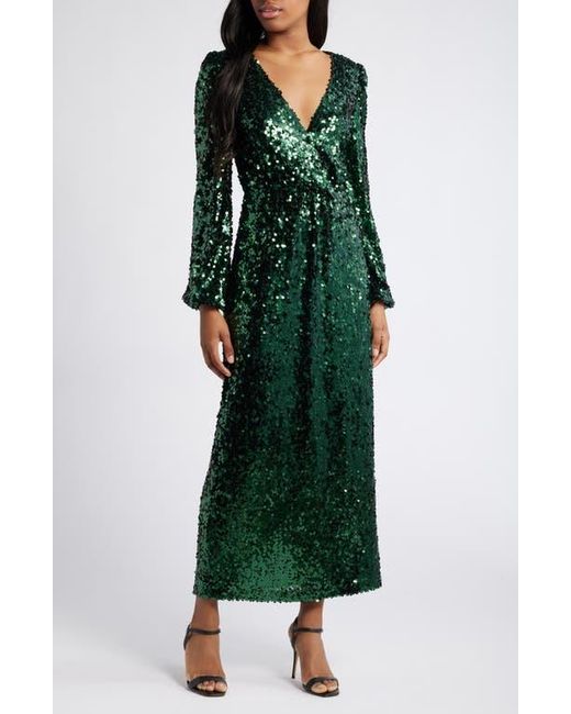 Wayf Green The Carrie Sequin Long Sleeve Gown