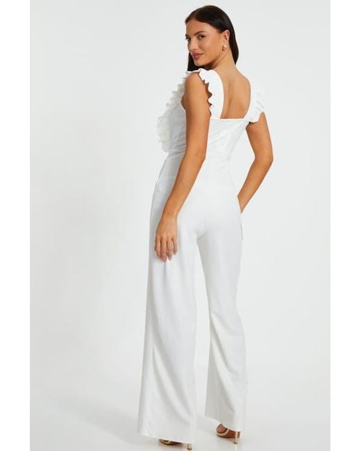 Quiz White Scuba Crepe Chain Front Frill Jumpsuit