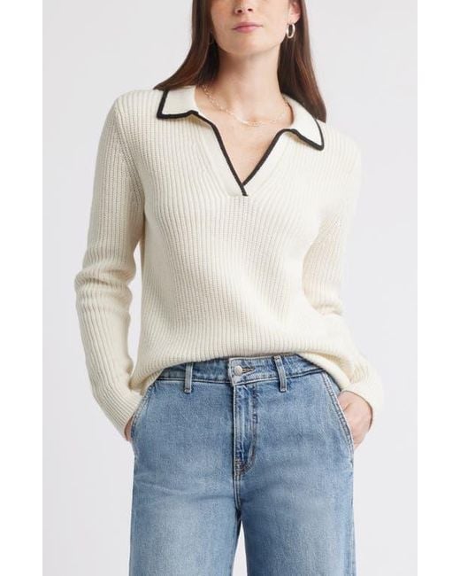 Caslon Blue Johnny Collar Cotton & Wool Sweater