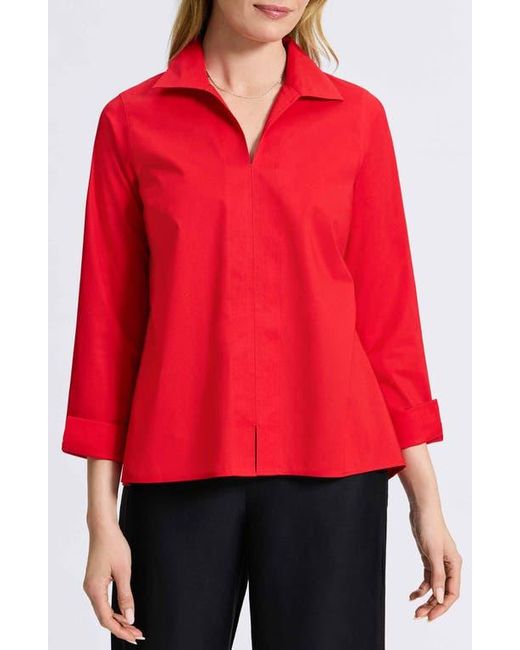 Foxcroft Red Agnes Split Cuff Popover Blouse