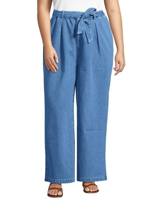 Lands' End Blue High Ridge Twill Pull On Pleated Wide Leg Pants